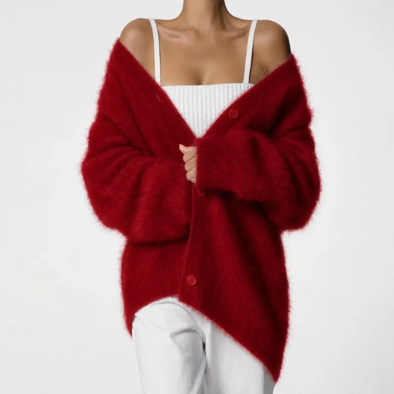 Cárdigan de Mujer – Punto Grueso, Cuello en V y Estilo Elegante