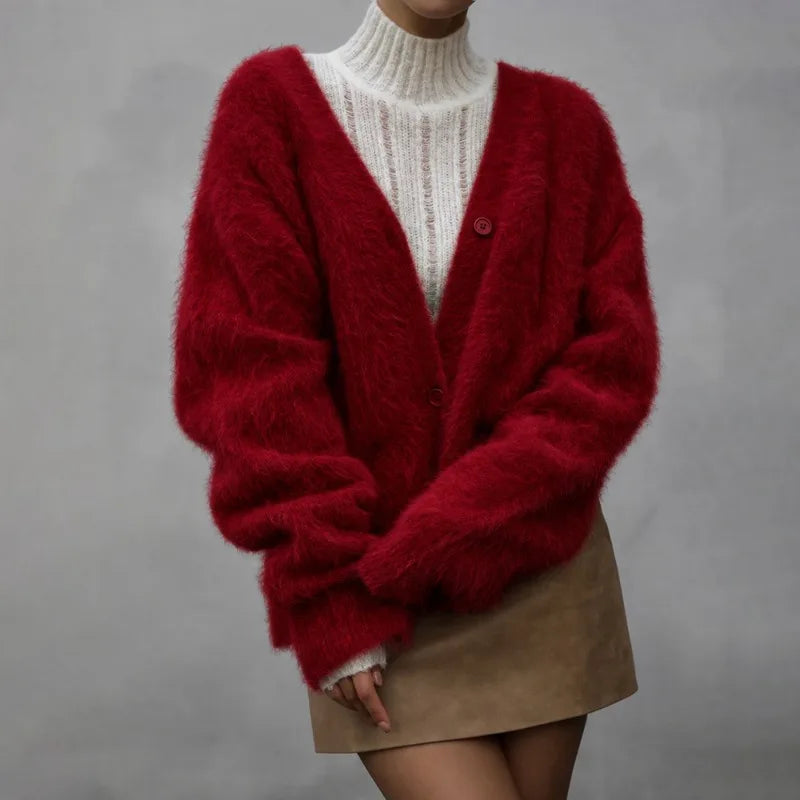 Cárdigan de Mujer – Punto Grueso, Cuello en V y Estilo Elegante