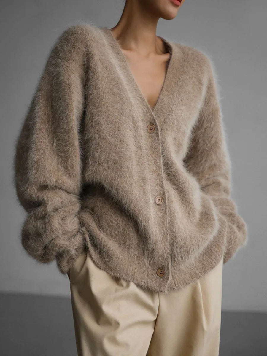 Cárdigan de Mujer – Punto Grueso, Cuello en V y Estilo Elegante