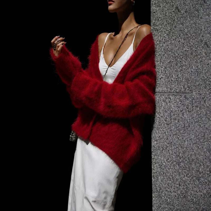 Cárdigan de Mujer – Punto Grueso, Cuello en V y Estilo Elegante