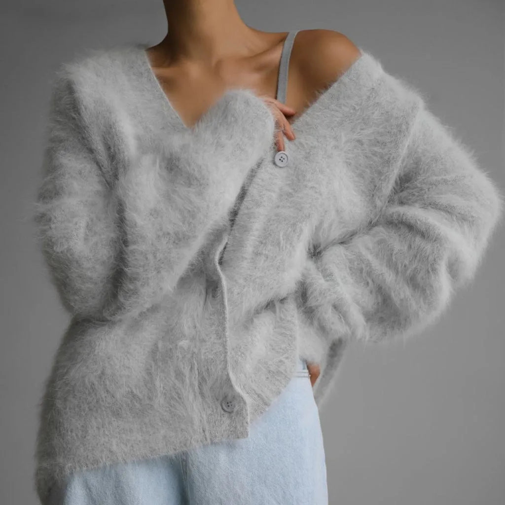 Cárdigan de Mujer – Punto Grueso, Cuello en V y Estilo Elegante