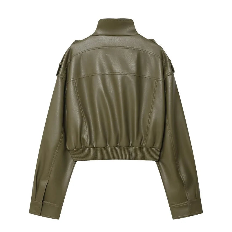 Chaqueta de Cuero Sintético para Mujer – Diseño Corto y Estilo Elegante