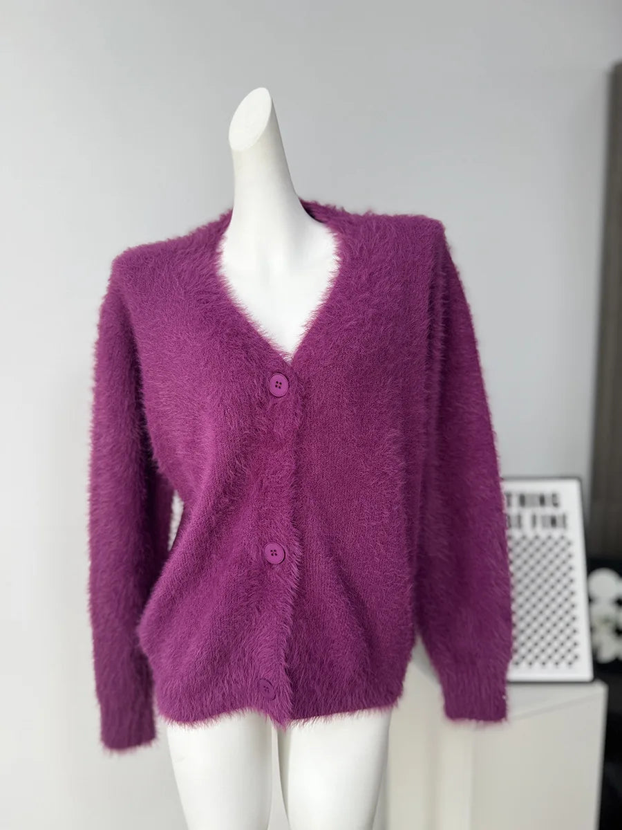 Cárdigan de Mujer – Punto Grueso, Cuello en V y Estilo Elegante
