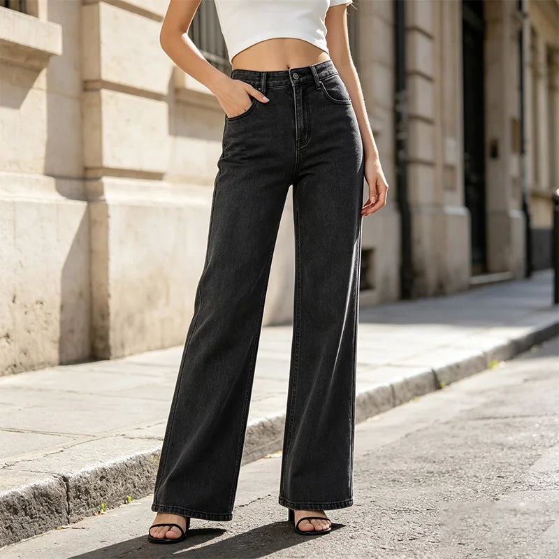 Vaqueros Wide Leg Negros – Cintura Alta y Estilo Vintage