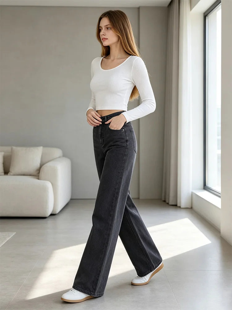 Vaqueros Wide Leg Negros – Cintura Alta y Estilo Vintage