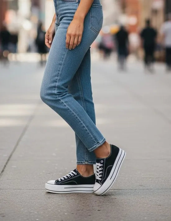 Zapatillas Urbanas Negras – Diseño Clásico con Plataforma