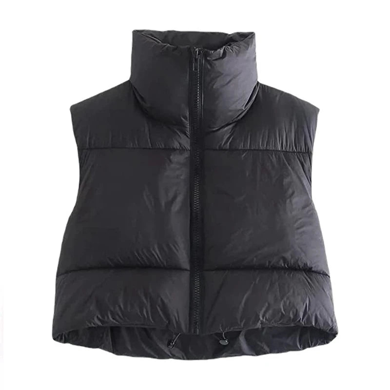 Chaleco Acolchado de Mujer – Diseño Corto y Cuello Alto