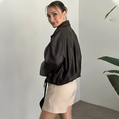 Chaqueta de Cuero Sintético para Mujer – Estilo Bomber Vintage y Urbano