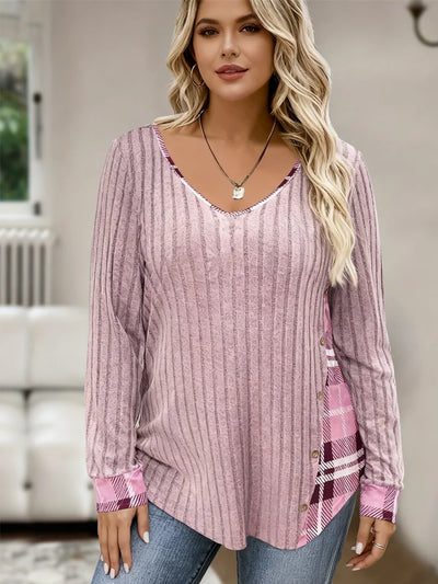 Suéter de Mujer Talla Grande – Cuello en V y Diseño de Color