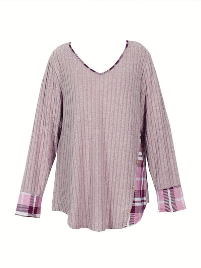 Suéter de Mujer Talla Grande – Cuello en V y Diseño de Color