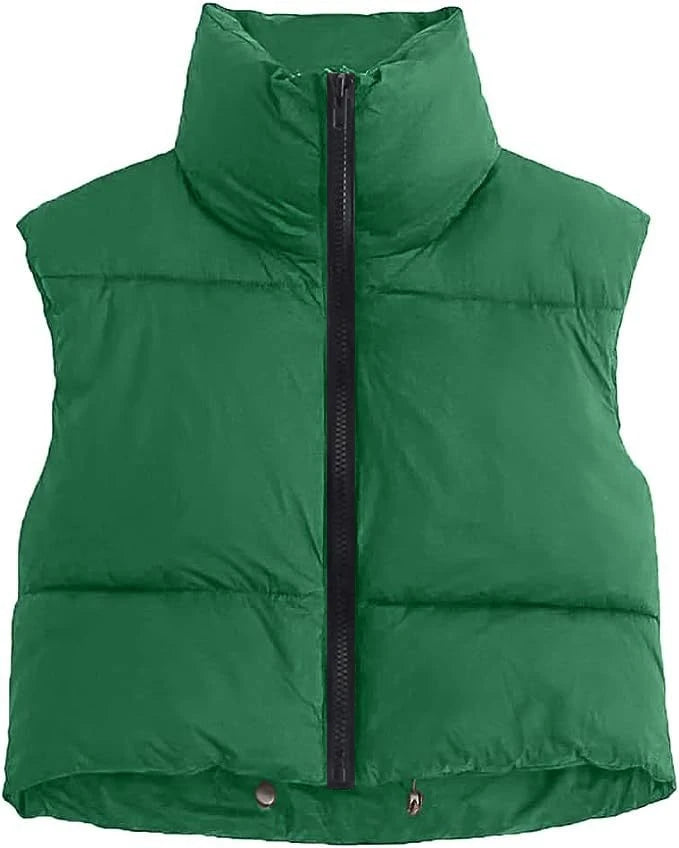 Chaleco Acolchado de Mujer – Diseño Corto y Cuello Alto