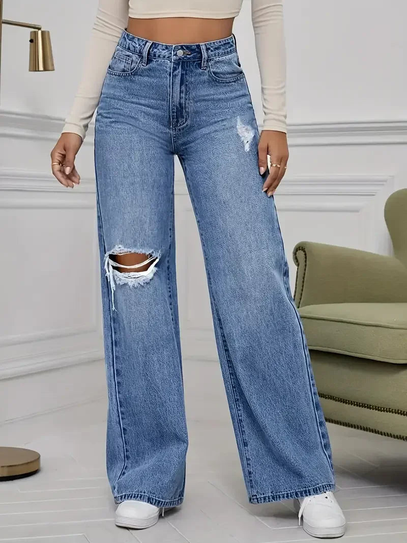 Vaqueros Wide Leg Desgastados – Estilo Vintage y Corte Urbano