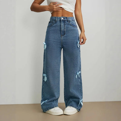Vaqueros Wide Leg Azules – Cintura Alta con Detalle de Lazo