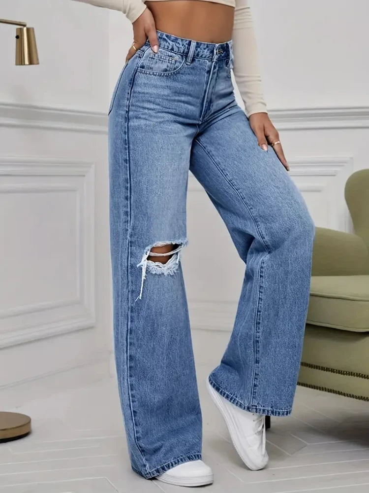 Vaqueros Wide Leg Desgastados – Estilo Vintage y Corte Urbano