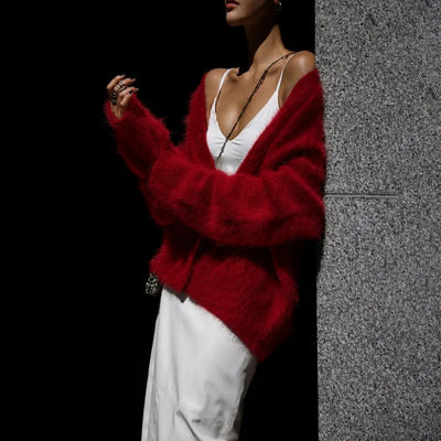 Cárdigan de Mujer – Punto Grueso, Cuello en V y Estilo Elegante