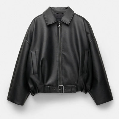 Chaqueta de Cuero Sintético para Mujer – Estilo Bomber Vintage y Urbano