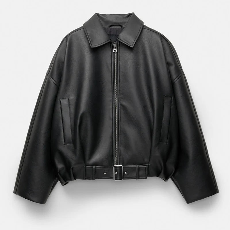 Chaqueta de Cuero Sintético para Mujer – Estilo Bomber Vintage y Urbano