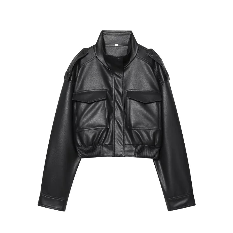 Chaqueta de Cuero Sintético para Mujer – Diseño Corto y Estilo Elegante