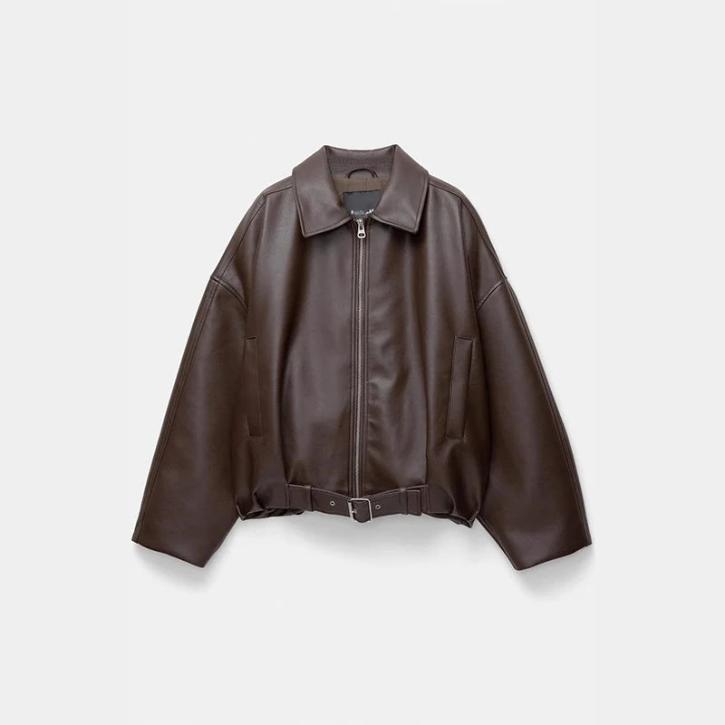 Chaqueta de Cuero Sintético para Mujer – Estilo Bomber Vintage y Urbano