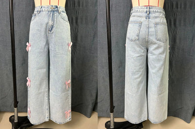 Vaqueros Wide Leg Azules – Cintura Alta con Detalle de Lazo
