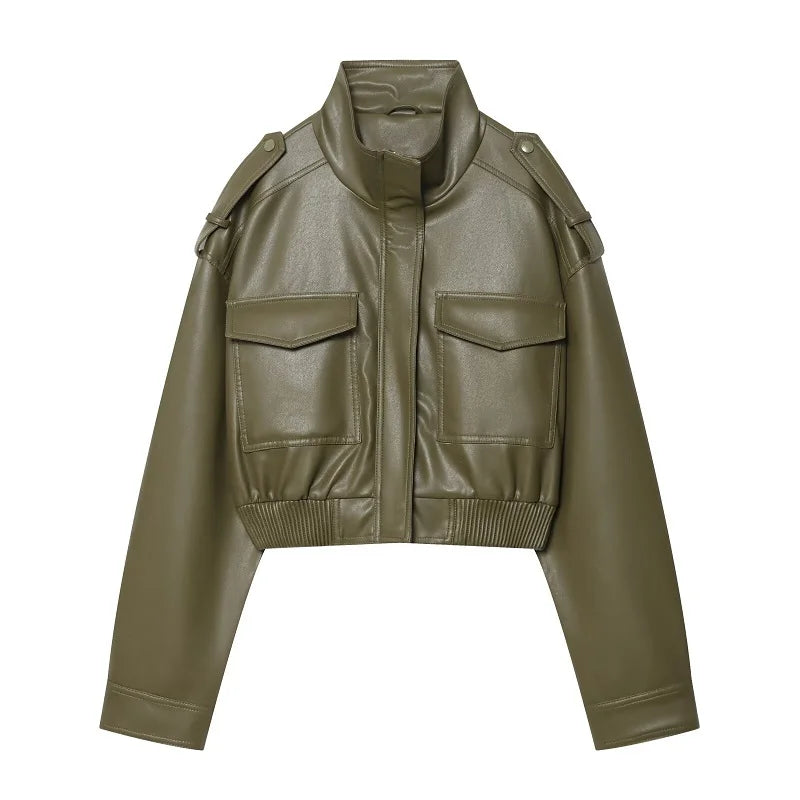 Chaqueta de Cuero Sintético para Mujer – Diseño Corto y Estilo Elegante