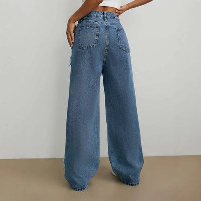 Vaqueros Wide Leg Azules – Cintura Alta con Detalle de Lazo